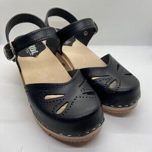 Black Clog Mules with Ankle Strap - Women's Comfortable Slip-On